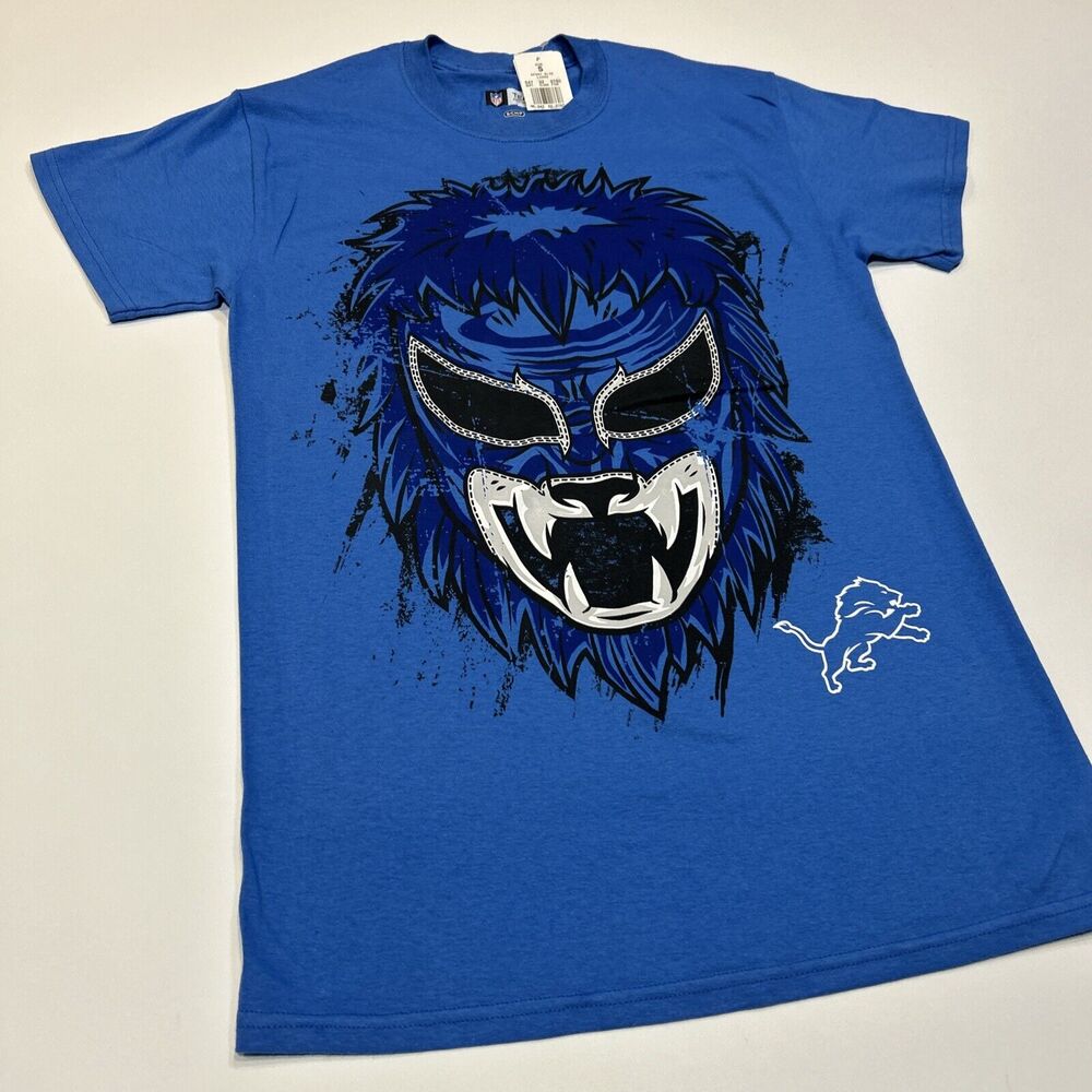 Detroit Lions Shirt Adult Small Blue NFL Football Logo Mask Tee Men - Picture 8 of 12